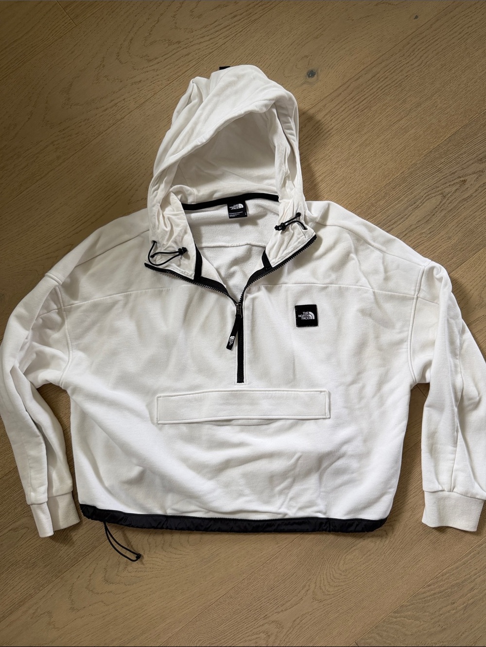 The North Face White Hooded Pullover with Black Trim
